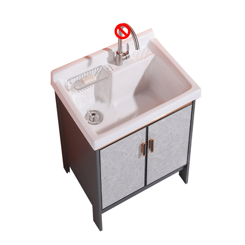 2 Doors Bathroom Vanity Freestanding Grey Rectangular Single Sink Metal Frame Bath Vanity Bathroom Vanity 24"L x 22"W x 32"H Clearhalo 'Bathroom Remodel & Bathroom Fixtures' 'Bathroom Vanities' 'bathroom_vanities' 'Home Improvement' 'home_improvement' 'home_improvement_bathroom_vanities' 7385978