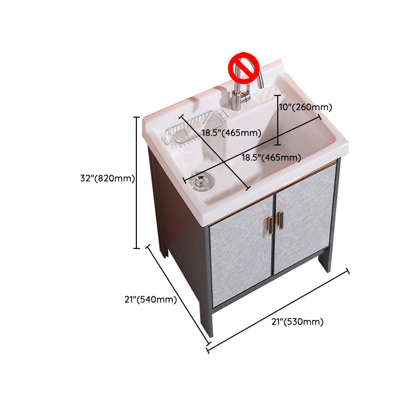 2 Doors Bathroom Vanity Freestanding Grey Rectangular Single Sink Metal Frame Bath Vanity Clearhalo 'Bathroom Remodel & Bathroom Fixtures' 'Bathroom Vanities' 'bathroom_vanities' 'Home Improvement' 'home_improvement' 'home_improvement_bathroom_vanities' 7385985