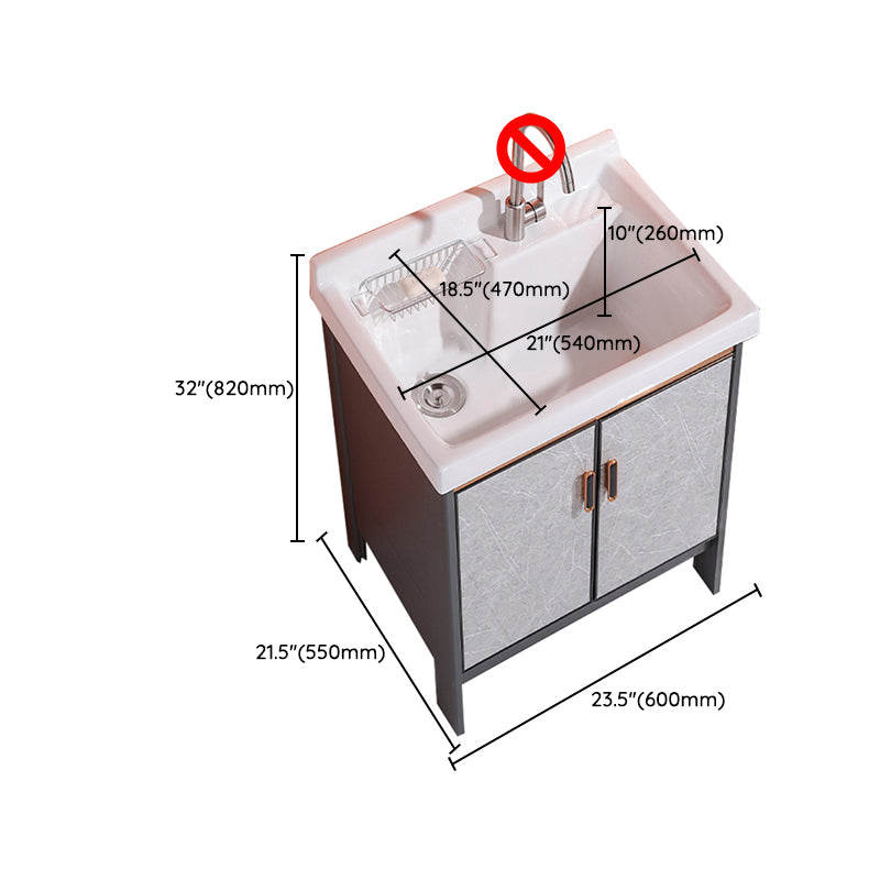 2 Doors Bathroom Vanity Freestanding Grey Rectangular Single Sink Metal Frame Bath Vanity Clearhalo 'Bathroom Remodel & Bathroom Fixtures' 'Bathroom Vanities' 'bathroom_vanities' 'Home Improvement' 'home_improvement' 'home_improvement_bathroom_vanities' 7385986