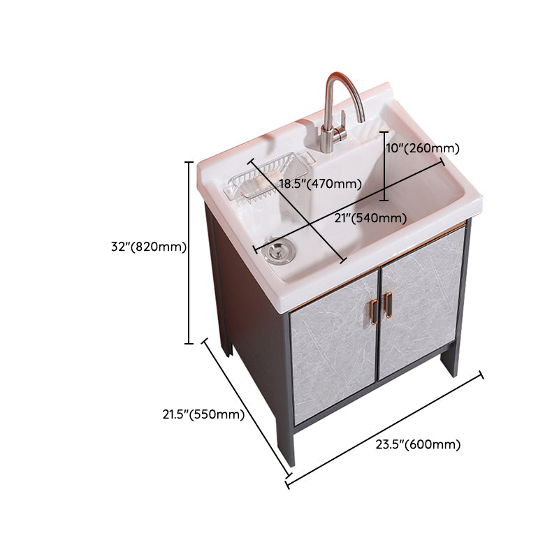 2 Doors Bathroom Vanity Freestanding Grey Rectangular Single Sink Metal Frame Bath Vanity Clearhalo 'Bathroom Remodel & Bathroom Fixtures' 'Bathroom Vanities' 'bathroom_vanities' 'Home Improvement' 'home_improvement' 'home_improvement_bathroom_vanities' 7385990