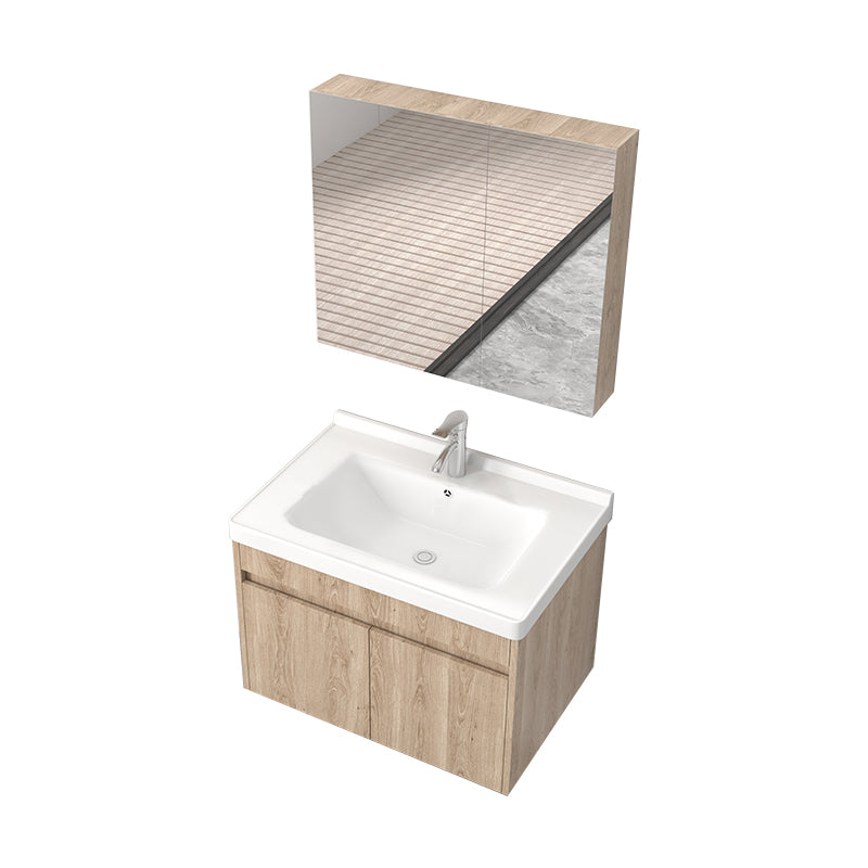 Mid Century Modern Sink Vanity Wood Wall Mount Faucet Included Bathroom Vanity Vanity & Faucet & Enclosed Mirror Cabinet 28"L x 16"W x 20"H Clearhalo 'Bathroom Remodel & Bathroom Fixtures' 'Bathroom Vanities' 'bathroom_vanities' 'Home Improvement' 'home_improvement' 'home_improvement_bathroom_vanities' 7385994