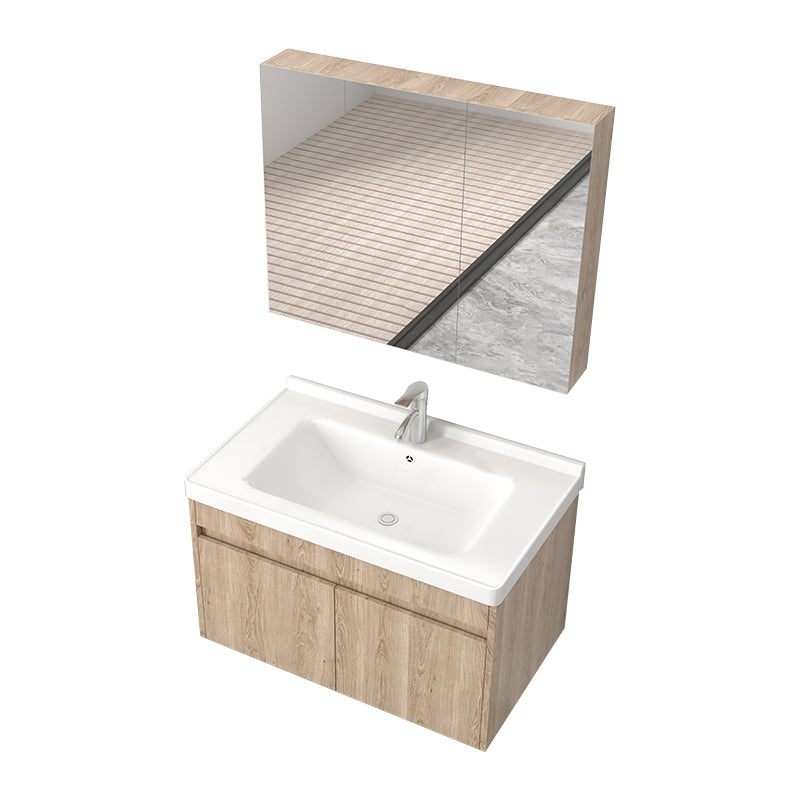 Mid Century Modern Sink Vanity Wood Wall Mount Faucet Included Bathroom Vanity Vanity & Faucet & Enclosed Mirror Cabinet 32"L x 16"W x 20"H Clearhalo 'Bathroom Remodel & Bathroom Fixtures' 'Bathroom Vanities' 'bathroom_vanities' 'Home Improvement' 'home_improvement' 'home_improvement_bathroom_vanities' 7385997