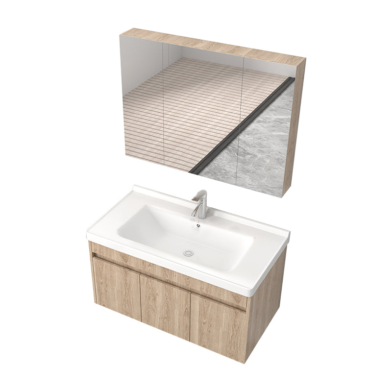 Mid Century Modern Sink Vanity Wood Wall Mount Faucet Included Bathroom Vanity Vanity & Faucet & Enclosed Mirror Cabinet 36"L x 16"W x 20"H Clearhalo 'Bathroom Remodel & Bathroom Fixtures' 'Bathroom Vanities' 'bathroom_vanities' 'Home Improvement' 'home_improvement' 'home_improvement_bathroom_vanities' 7385999