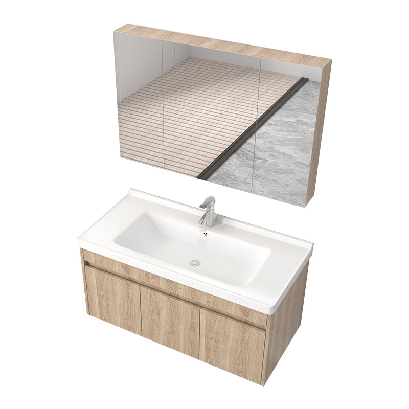 Mid Century Modern Sink Vanity Wood Wall Mount Faucet Included Bathroom Vanity Vanity & Faucet & Enclosed Mirror Cabinet 40"L x 16"W x 20"H Clearhalo 'Bathroom Remodel & Bathroom Fixtures' 'Bathroom Vanities' 'bathroom_vanities' 'Home Improvement' 'home_improvement' 'home_improvement_bathroom_vanities' 7386001