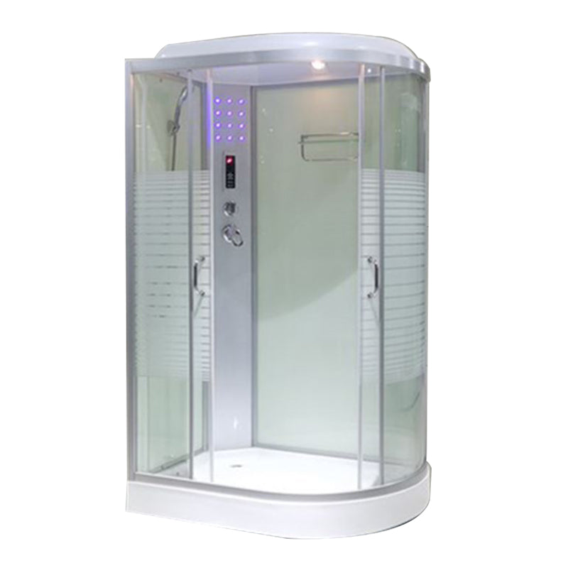 Framed Double Sliding Shower Stall Rounded Striped Shower Kit Bluetooth Included Clearhalo 'Bathroom Remodel & Bathroom Fixtures' 'Home Improvement' 'home_improvement' 'home_improvement_shower_stalls_enclosures' 'Shower Stalls & Enclosures' 'shower_stalls_enclosures' 'Showers & Bathtubs' 7386058