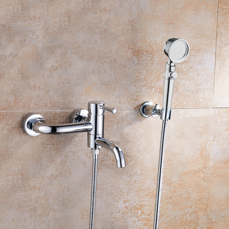 Popular Bathtub Faucet Swivel Spout Wall Mounted Tub Filler Trim Tri-Mode Handshower Risers Not Included Swivel Clearhalo 'Bathroom Remodel & Bathroom Fixtures' 'Bathtub Faucets' 'bathtub_faucets' 'Home Improvement' 'home_improvement' 'home_improvement_bathtub_faucets' 7386249