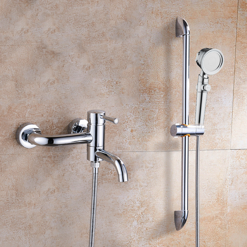 Popular Bathtub Faucet Swivel Spout Wall Mounted Tub Filler Trim Tri-Mode Handshower Risers Included Swivel Clearhalo 'Bathroom Remodel & Bathroom Fixtures' 'Bathtub Faucets' 'bathtub_faucets' 'Home Improvement' 'home_improvement' 'home_improvement_bathtub_faucets' 7386253