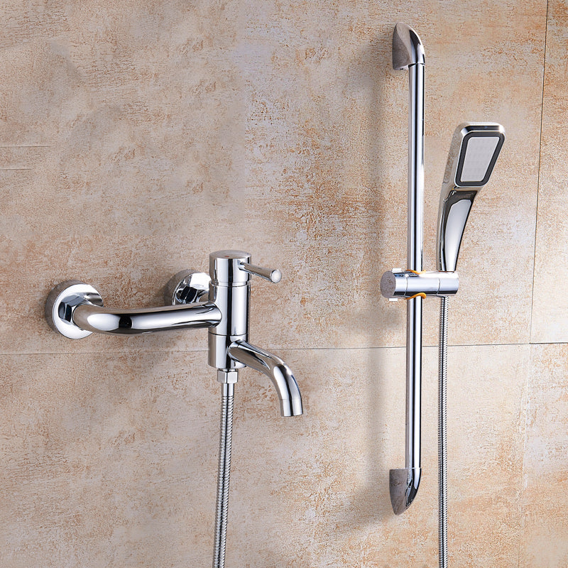 Popular Bathtub Faucet Swivel Spout Wall Mounted Tub Filler Trim Square Shower Head Risers Included Swivel Clearhalo 'Bathroom Remodel & Bathroom Fixtures' 'Bathtub Faucets' 'bathtub_faucets' 'Home Improvement' 'home_improvement' 'home_improvement_bathtub_faucets' 7386254
