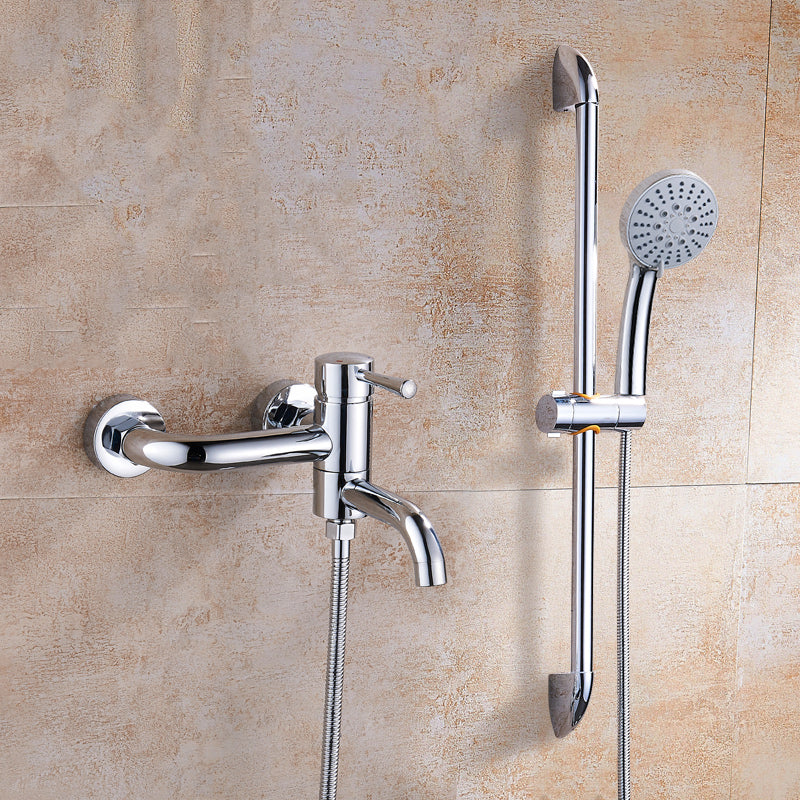 Popular Bathtub Faucet Swivel Spout Wall Mounted Tub Filler Trim Five-Mode Handshower Risers Included Swivel Clearhalo 'Bathroom Remodel & Bathroom Fixtures' 'Bathtub Faucets' 'bathtub_faucets' 'Home Improvement' 'home_improvement' 'home_improvement_bathtub_faucets' 7386255