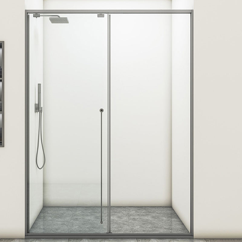 Gray Single Sliding Door Shower Door Tempered Glass Shower Door Clearhalo 'Bathroom Remodel & Bathroom Fixtures' 'Home Improvement' 'home_improvement' 'home_improvement_shower_tub_doors' 'Shower and Tub Doors' 'shower_tub_doors' 'Showers & Bathtubs' 7386420