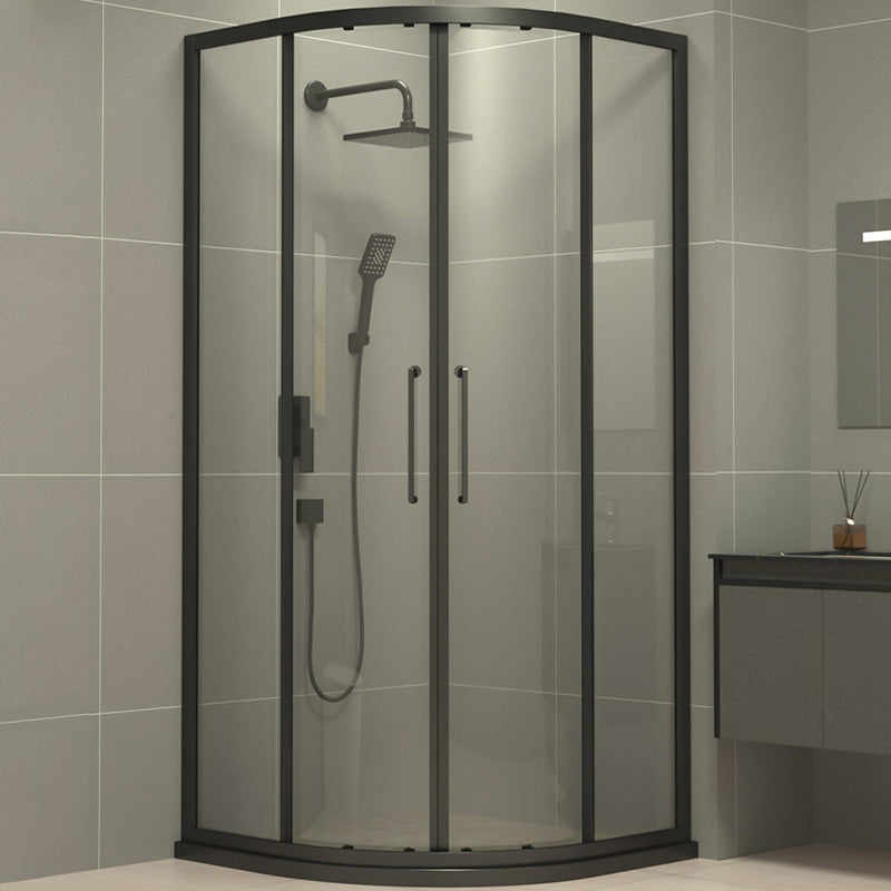 Transparent Shower Bath Door Curved Shower Doors Double Sliding Black 35.4"L x 35.4"W x 76.8"H Stainless Steel Clearhalo 'Bathroom Remodel & Bathroom Fixtures' 'Home Improvement' 'home_improvement' 'home_improvement_shower_tub_doors' 'Shower and Tub Doors' 'shower_tub_doors' 'Showers & Bathtubs' 7386442