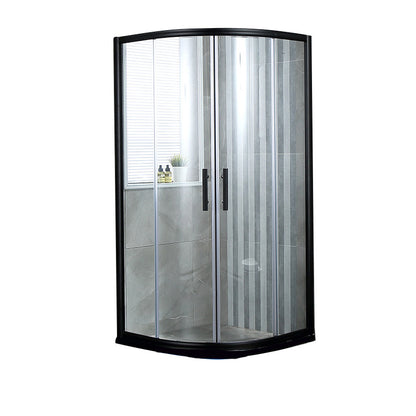 Transparent Shower Bath Door Curved Shower Doors Double Sliding Black 35.4"L x 35.4"W x 76.8"H Aluminum Clearhalo 'Bathroom Remodel & Bathroom Fixtures' 'Home Improvement' 'home_improvement' 'home_improvement_shower_tub_doors' 'Shower and Tub Doors' 'shower_tub_doors' 'Showers & Bathtubs' 7386443