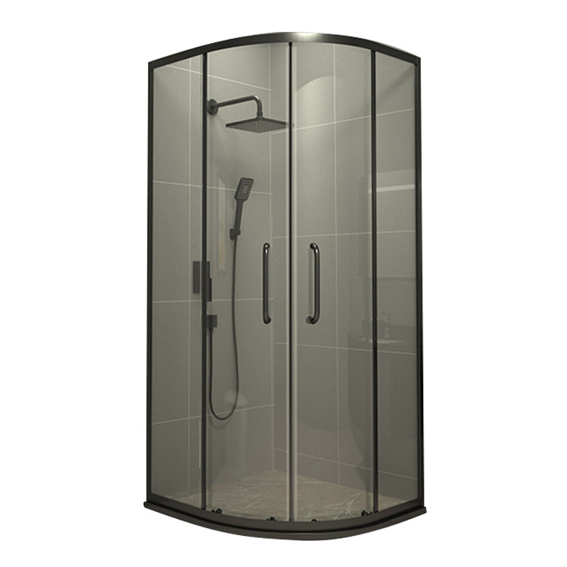 Transparent Shower Bath Door Curved Shower Doors Double Sliding Black 39.4"L x 39.4"W x 76.8"H Stainless Steel Clearhalo 'Bathroom Remodel & Bathroom Fixtures' 'Home Improvement' 'home_improvement' 'home_improvement_shower_tub_doors' 'Shower and Tub Doors' 'shower_tub_doors' 'Showers & Bathtubs' 7386448