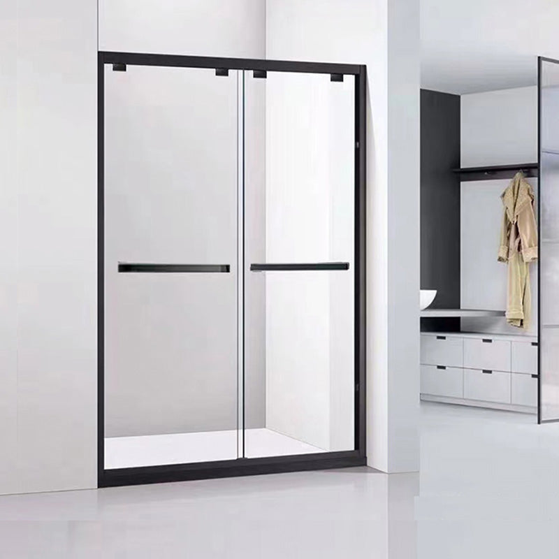Semi Frameless Dual Move Shower Screen Clear Glass Shower Door Black Clearhalo 'Bathroom Remodel & Bathroom Fixtures' 'Home Improvement' 'home_improvement' 'home_improvement_shower_tub_doors' 'Shower and Tub Doors' 'shower_tub_doors' 'Showers & Bathtubs' 7386457