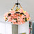 Antique Round Pendant Chandelier 6 Lights Iron Flower Hanging Ceiling Light with Hemp Rope in Yellow/Pink/Light Pink Light Pink Clearhalo 'Cast Iron' 'Ceiling Lights' 'Chandeliers' 'Industrial Chandeliers' 'Industrial' 'Metal' 'Middle Century Chandeliers' 'Rustic Chandeliers' 'Tiffany' Lighting' 738697