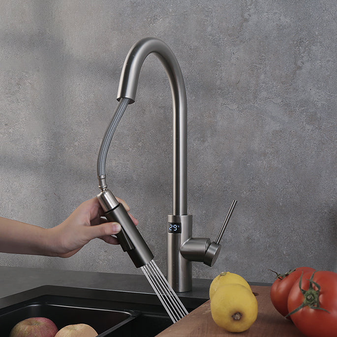 Swivel Spout Kitchen Bar Faucet Touch Sensor with Pull Out Sprayer Clearhalo 'Home Improvement' 'home_improvement' 'home_improvement_kitchen_faucets' 'Kitchen Faucets' 'Kitchen Remodel & Kitchen Fixtures' 'Kitchen Sinks & Faucet Components' 'kitchen_faucets' 7387187