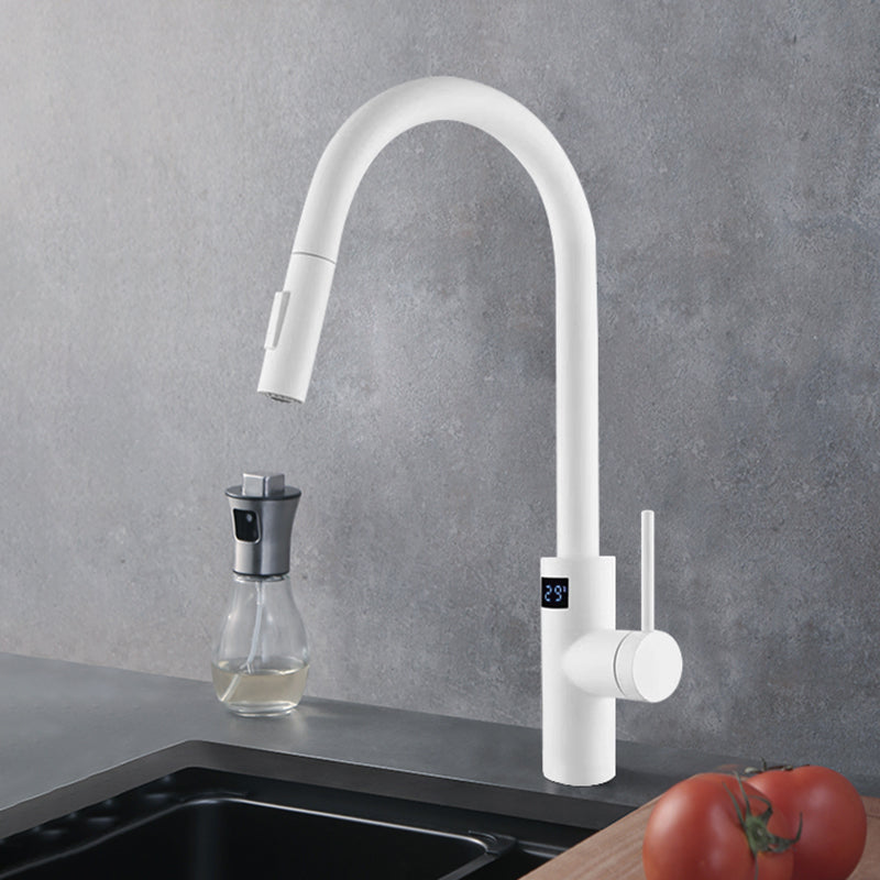 Swivel Spout Kitchen Bar Faucet Touch Sensor with Pull Out Sprayer White Digital Display Included Clearhalo 'Home Improvement' 'home_improvement' 'home_improvement_kitchen_faucets' 'Kitchen Faucets' 'Kitchen Remodel & Kitchen Fixtures' 'Kitchen Sinks & Faucet Components' 'kitchen_faucets' 7387189