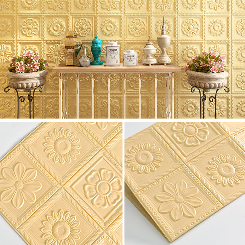 Modern Pearl Wainscoting Wall Access Panel Peel and Stick Wall Tile Set of 10 Yellow 10-Piece Set 3D Embossed Clearhalo 'Flooring 'Home Improvement' 'home_improvement' 'home_improvement_wall_paneling' 'Wall Paneling' 'wall_paneling' 'Walls & Ceilings' Walls and Ceiling' 7387222