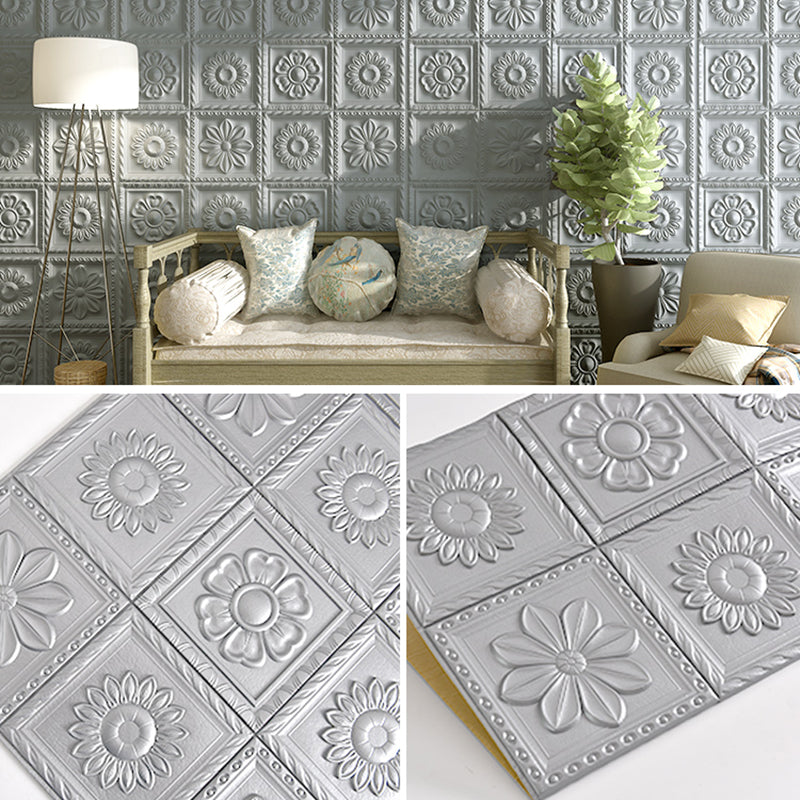Modern Pearl Wainscoting Wall Access Panel Peel and Stick Wall Tile Set of 10 Silver Gray 10-Piece Set 3D Embossed Clearhalo 'Flooring 'Home Improvement' 'home_improvement' 'home_improvement_wall_paneling' 'Wall Paneling' 'wall_paneling' 'Walls & Ceilings' Walls and Ceiling' 7387227
