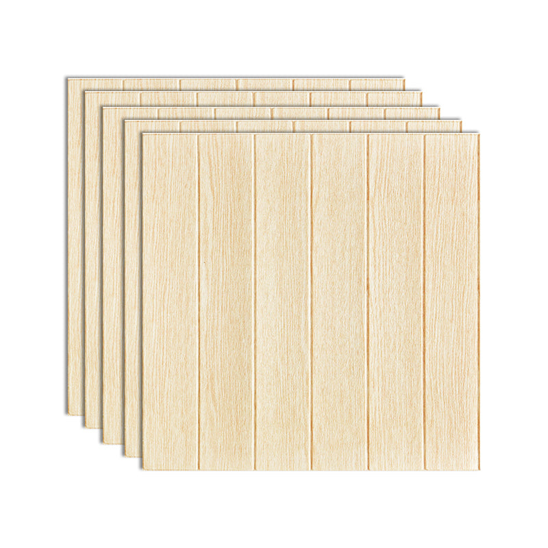 Plastic Wall Paneling Peel and Stick Waterproof Wood Planks Paneling Light Yellow 5-Piece Set Clearhalo 'Flooring 'Home Improvement' 'home_improvement' 'home_improvement_wall_paneling' 'Wall Paneling' 'wall_paneling' 'Walls & Ceilings' Walls and Ceiling' 7387301