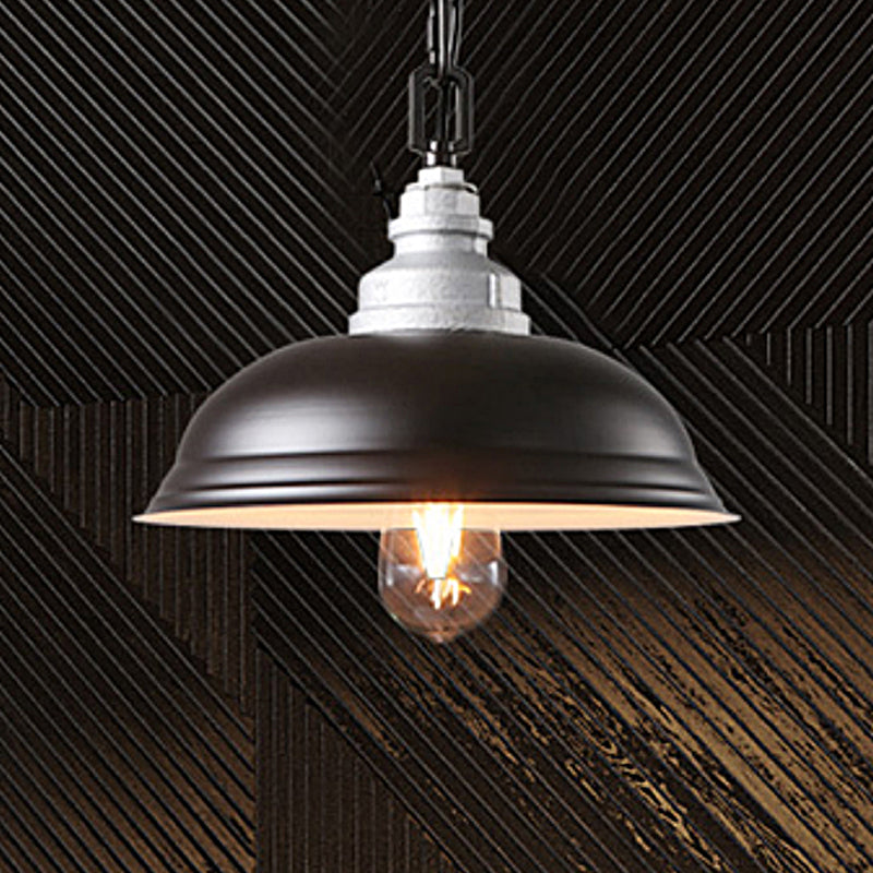 1 Head Suspension Lamp Industrial Stylish Bowl Shade Metal Hanging Light in Black for Restaurant Clearhalo 'Art Deco Pendants' 'Black' 'Cast Iron' 'Ceiling Lights' 'Ceramic' 'Crystal' 'Industrial Pendants' 'Industrial' 'Metal' 'Middle Century Pendants' 'Pendant Lights' 'Pendants' 'Rustic Pendants' 'Tiffany' Lighting' 738743