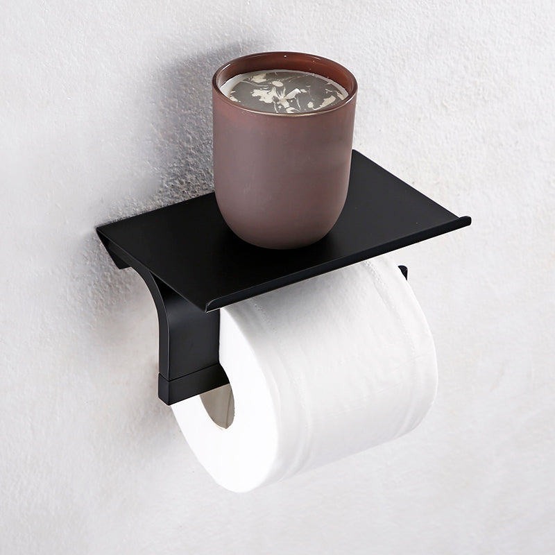 Contemporary Style Black Bathroom Accessory Set Metal Towel Bar Toilet Paper Holder Clearhalo 'Bathroom Hardware Sets' 'Bathroom Hardware' 'Bathroom Remodel & Bathroom Fixtures' 'bathroom_hardware_sets' 'Home Improvement' 'home_improvement' 'home_improvement_bathroom_hardware_sets' 7387628