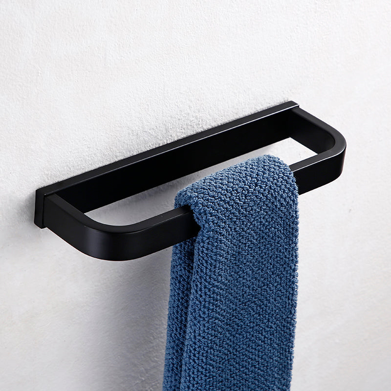 Contemporary Style Black Bathroom Accessory Set Metal Towel Bar Towel Ring Clearhalo 'Bathroom Hardware Sets' 'Bathroom Hardware' 'Bathroom Remodel & Bathroom Fixtures' 'bathroom_hardware_sets' 'Home Improvement' 'home_improvement' 'home_improvement_bathroom_hardware_sets' 7387629