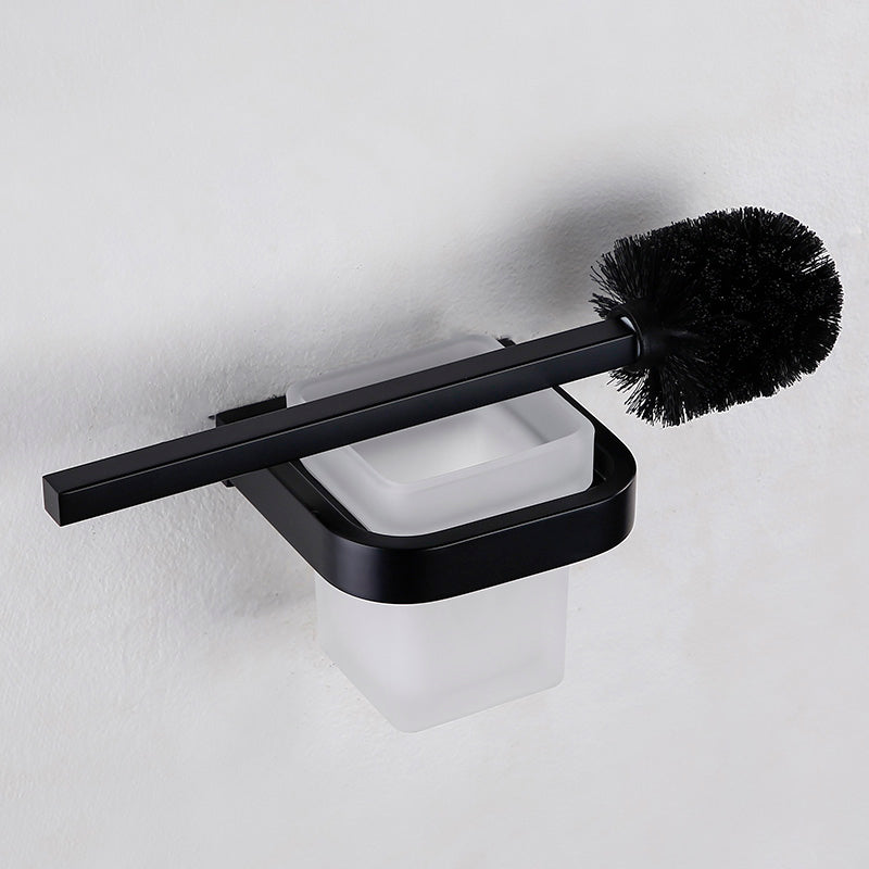 Contemporary Style Black Bathroom Accessory Set Metal Towel Bar Toilet Brush Clearhalo 'Bathroom Hardware Sets' 'Bathroom Hardware' 'Bathroom Remodel & Bathroom Fixtures' 'bathroom_hardware_sets' 'Home Improvement' 'home_improvement' 'home_improvement_bathroom_hardware_sets' 7387631