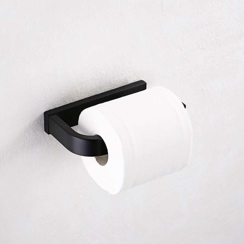 Contemporary Style Black Bathroom Accessory Set Metal Towel Bar Toilet Paper Holder (6"L) Clearhalo 'Bathroom Hardware Sets' 'Bathroom Hardware' 'Bathroom Remodel & Bathroom Fixtures' 'bathroom_hardware_sets' 'Home Improvement' 'home_improvement' 'home_improvement_bathroom_hardware_sets' 7387639