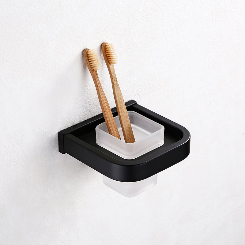 Contemporary Style Black Bathroom Accessory Set Metal Towel Bar Single Cup Holder Clearhalo 'Bathroom Hardware Sets' 'Bathroom Hardware' 'Bathroom Remodel & Bathroom Fixtures' 'bathroom_hardware_sets' 'Home Improvement' 'home_improvement' 'home_improvement_bathroom_hardware_sets' 7387648