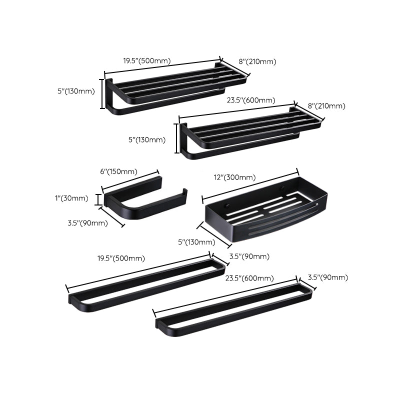 Contemporary Style Black Bathroom Accessory Set Metal Towel Bar Clearhalo 'Bathroom Hardware Sets' 'Bathroom Hardware' 'Bathroom Remodel & Bathroom Fixtures' 'bathroom_hardware_sets' 'Home Improvement' 'home_improvement' 'home_improvement_bathroom_hardware_sets' 7387652