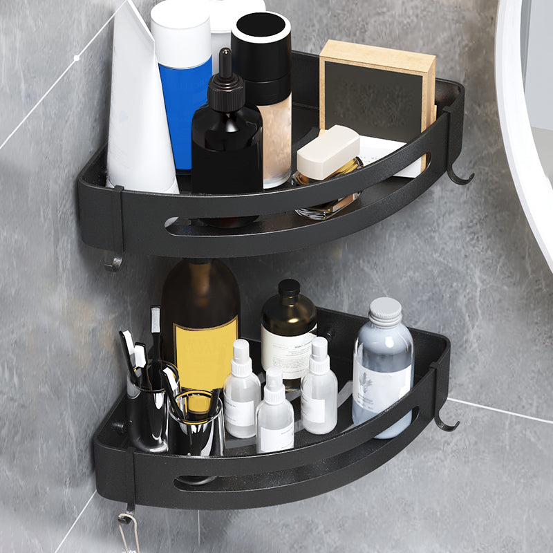 Black/Silver Bathroom Set Modern 1/2/3 - Piece Anti-rust Bath Shelf 12.5" Black 2 Piece Set Clearhalo 'Bathroom Hardware Sets' 'Bathroom Hardware' 'Bathroom Remodel & Bathroom Fixtures' 'bathroom_hardware_sets' 'Home Improvement' 'home_improvement' 'home_improvement_bathroom_hardware_sets' 7387666