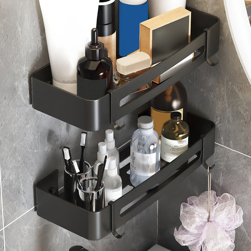 Black/Silver Bathroom Set Modern 1/2/3 - Piece Anti-rust Bath Shelf 13" Black 2 Piece Set Clearhalo 'Bathroom Hardware Sets' 'Bathroom Hardware' 'Bathroom Remodel & Bathroom Fixtures' 'bathroom_hardware_sets' 'Home Improvement' 'home_improvement' 'home_improvement_bathroom_hardware_sets' 7387676