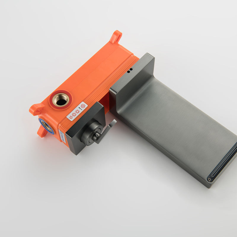 Single Lever Handle Sink Faucet Waterfall Spout Wall Mount 2 Holes Bathroom Faucet Clearhalo 'Bathroom Remodel & Bathroom Fixtures' 'Bathroom Sink Faucets' 'Bathroom Sinks & Faucet Components' 'bathroom_sink_faucets' 'Home Improvement' 'home_improvement' 'home_improvement_bathroom_sink_faucets' 7387843