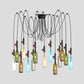 6/8/10 Lights Swag LED Multi Pendant Vintage Restaurant Hanging Ceiling Lamp with Bottle Colored Glass Shade in Black Clearhalo 'Ceiling Lights' 'Glass shade' 'Glass' 'Industrial Pendants' 'Industrial' 'Middle Century Pendants' 'Pendant Lights' 'Pendants' 'Tiffany' Lighting' 738842