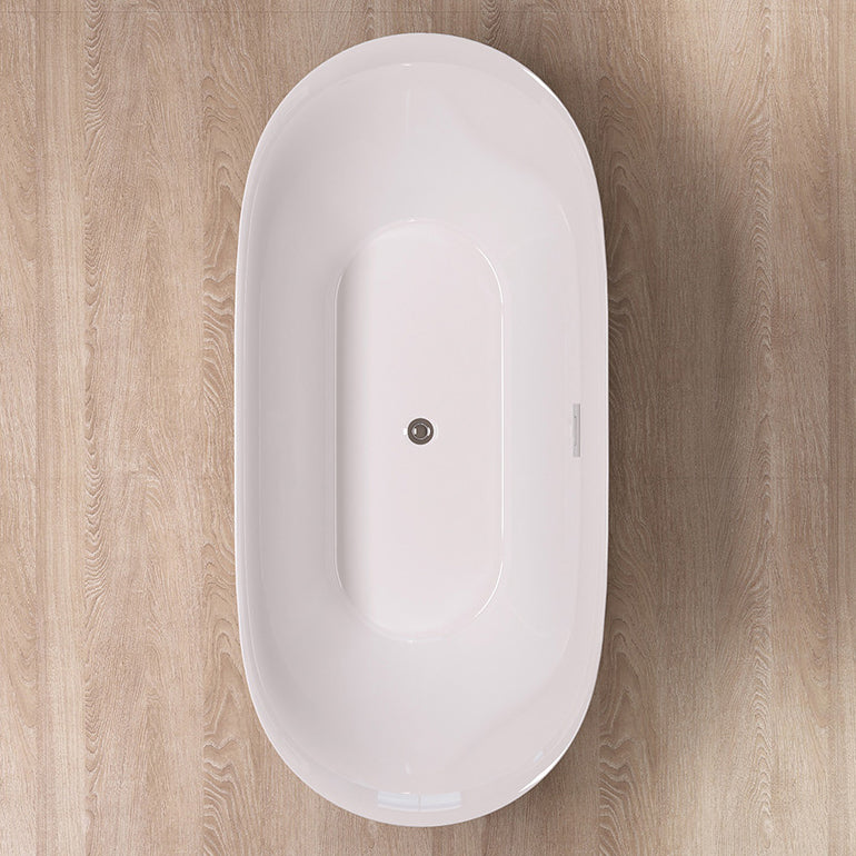 Modern Back to Wall Bath Oval White Soaking Acrylic Freestanding Bathtub White 67"L x 29"W x 24"H Tub Clearhalo 'Bathroom Remodel & Bathroom Fixtures' 'Bathtubs' 'Home Improvement' 'home_improvement' 'home_improvement_bathtubs' 'Showers & Bathtubs' 7388704