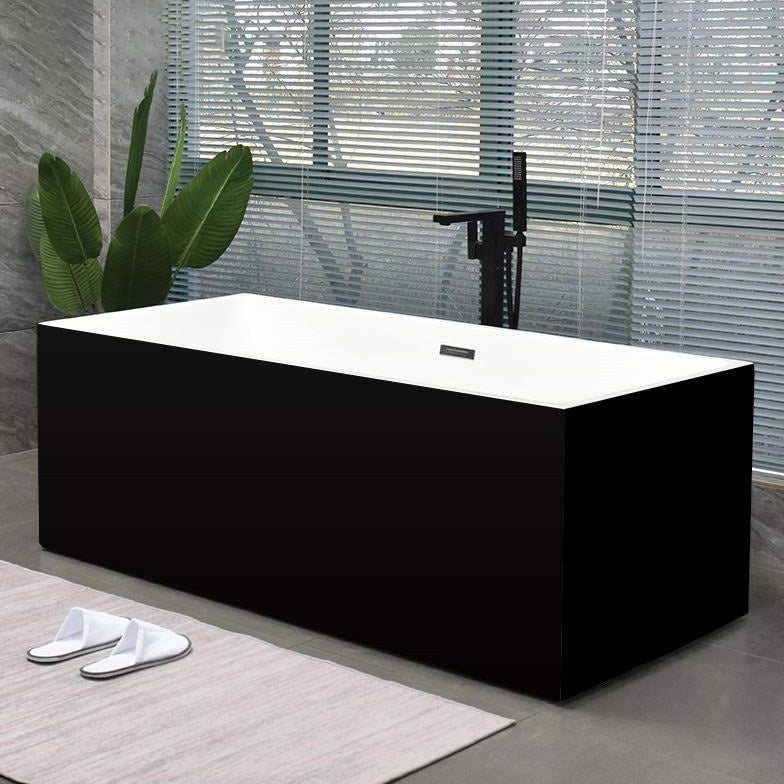 Acrylic Center Bath Stand Alone Soaking Rectangular Modern Bathtub Black Tub with Freestanding Tub Fillers Clearhalo 'Bathroom Remodel & Bathroom Fixtures' 'Bathtubs' 'Home Improvement' 'home_improvement' 'home_improvement_bathtubs' 'Showers & Bathtubs' 7388799