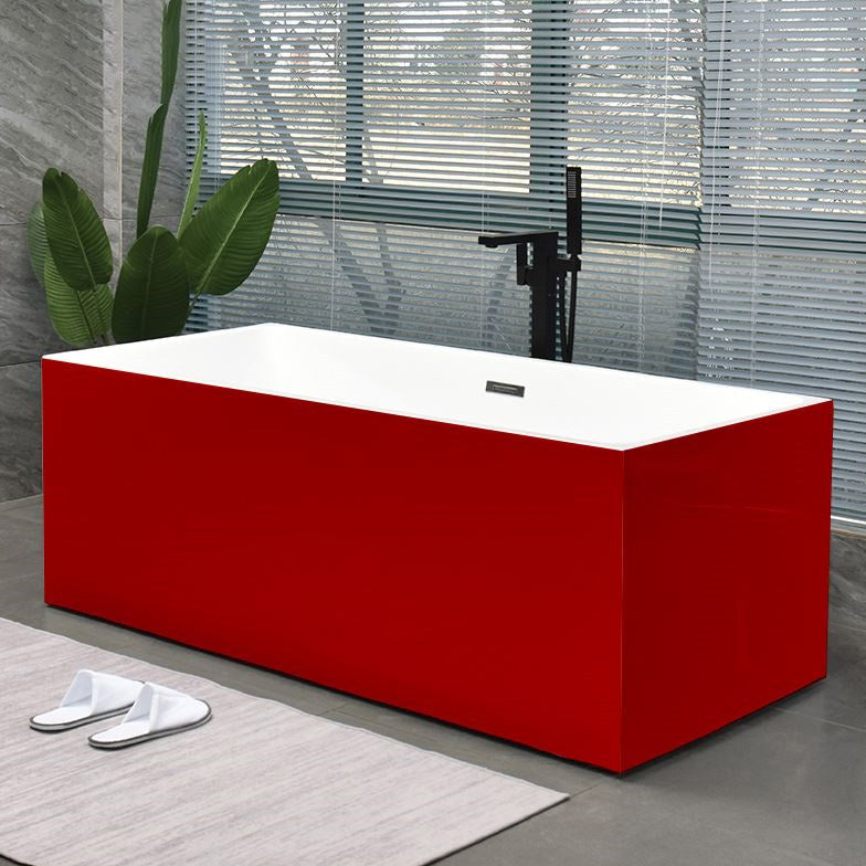 Acrylic Center Bath Stand Alone Soaking Rectangular Modern Bathtub Red Tub with Freestanding Tub Fillers Clearhalo 'Bathroom Remodel & Bathroom Fixtures' 'Bathtubs' 'Home Improvement' 'home_improvement' 'home_improvement_bathtubs' 'Showers & Bathtubs' 7388805
