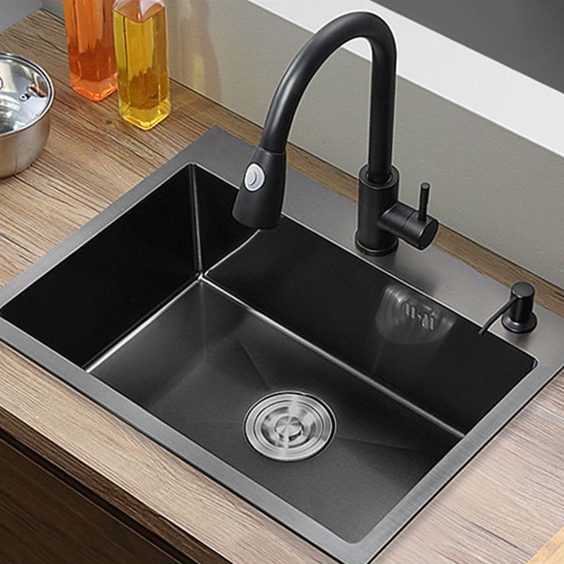 Contemporary Style Kitchen Sink Soundproof Detail Kitchen Sink 22"L x 18"W x 8"H Sink with Faucet Pull Out Faucet Clearhalo 'Home Improvement' 'home_improvement' 'home_improvement_kitchen_sinks' 'Kitchen Remodel & Kitchen Fixtures' 'Kitchen Sinks & Faucet Components' 'Kitchen Sinks' 'kitchen_sinks' 7389272