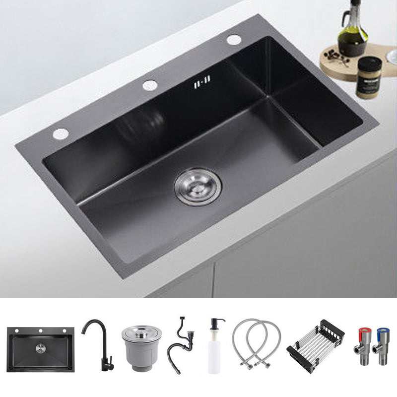 Contemporary Style Kitchen Sink Soundproof Detail Kitchen Sink Sink with Faucet Round Faucet Clearhalo 'Home Improvement' 'home_improvement' 'home_improvement_kitchen_sinks' 'Kitchen Remodel & Kitchen Fixtures' 'Kitchen Sinks & Faucet Components' 'Kitchen Sinks' 'kitchen_sinks' 7389273