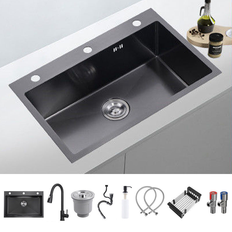 Contemporary Style Kitchen Sink Soundproof Detail Kitchen Sink Sink with Faucet Pull Out Faucet Clearhalo 'Home Improvement' 'home_improvement' 'home_improvement_kitchen_sinks' 'Kitchen Remodel & Kitchen Fixtures' 'Kitchen Sinks & Faucet Components' 'Kitchen Sinks' 'kitchen_sinks' 7389274