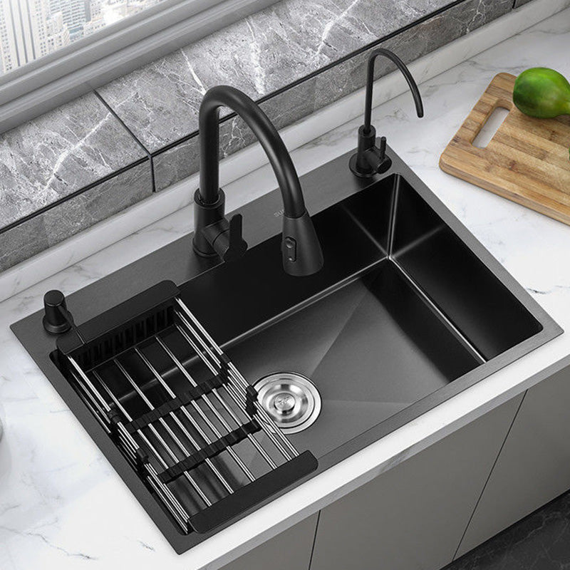 Contemporary Style Kitchen Sink Soundproof Detail Kitchen Sink 27"L x 18"W x 8"H Sink with Faucet Pull Out Faucet Clearhalo 'Home Improvement' 'home_improvement' 'home_improvement_kitchen_sinks' 'Kitchen Remodel & Kitchen Fixtures' 'Kitchen Sinks & Faucet Components' 'Kitchen Sinks' 'kitchen_sinks' 7389277