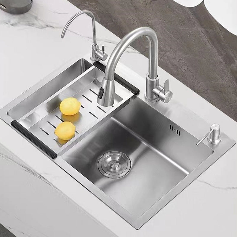 Contemporary Style Kitchen Sink Soundproof Detail Kitchen Sink with Overflow Hole 28"L x 18"W x 8"H Sink with Faucet Pulling Faucet & Water Purification Faucet Clearhalo 'Home Improvement' 'home_improvement' 'home_improvement_kitchen_sinks' 'Kitchen Remodel & Kitchen Fixtures' 'Kitchen Sinks & Faucet Components' 'Kitchen Sinks' 'kitchen_sinks' 7389293