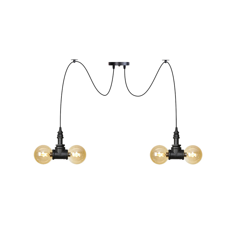 4/6/12 Bulbs Multi Hanging Light Fixture Industrial Orb Amber Glass Swag Ceiling Pendant Lamp in Black Clearhalo 'Ceiling Lights' 'Glass shade' 'Glass' 'Industrial Pendants' 'Industrial' 'Middle Century Pendants' 'Pendant Lights' 'Pendants' 'Tiffany' Lighting' 738935