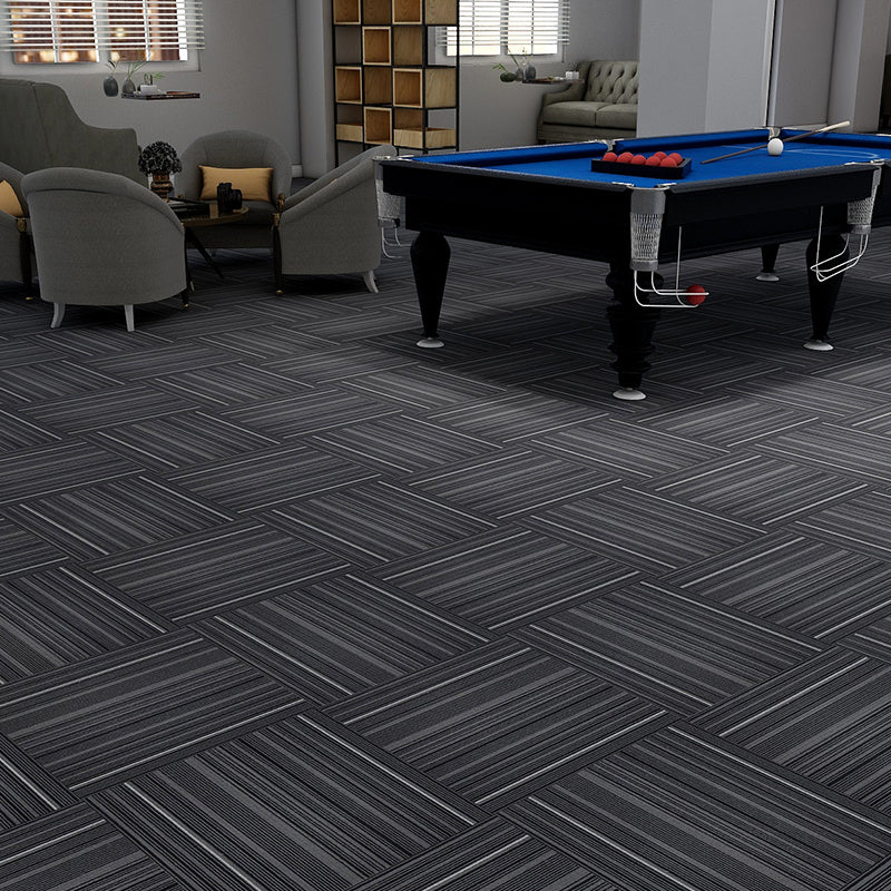 Modern Carpet Tiles Multi Level Loop Glue Down Non-Skid Carpet Tile for Foyer Black-Gray 40-Piece Set Clearhalo 'Carpet Tiles & Carpet Squares' 'carpet_tiles_carpet_squares' 'Flooring 'Home Improvement' 'home_improvement' 'home_improvement_carpet_tiles_carpet_squares' Walls and Ceiling' 7389353