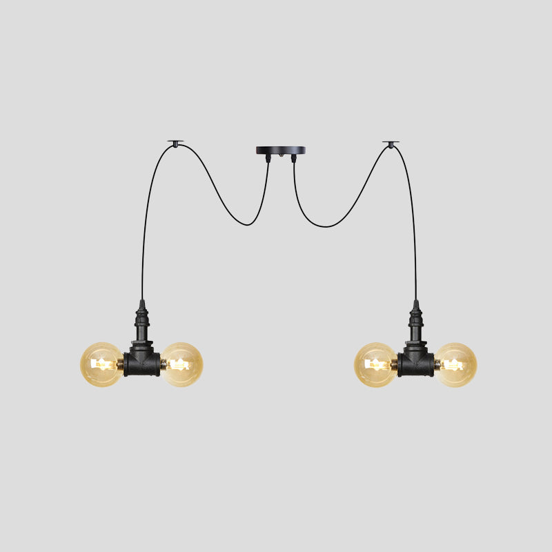 4/6/12 Bulbs Multi Hanging Light Fixture Industrial Orb Amber Glass Swag Ceiling Pendant Lamp in Black Clearhalo 'Ceiling Lights' 'Glass shade' 'Glass' 'Industrial Pendants' 'Industrial' 'Middle Century Pendants' 'Pendant Lights' 'Pendants' 'Tiffany' Lighting' 738936