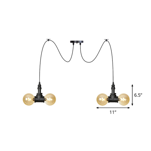 4/6/12 Bulbs Multi Hanging Light Fixture Industrial Orb Amber Glass Swag Ceiling Pendant Lamp in Black Clearhalo 'Ceiling Lights' 'Glass shade' 'Glass' 'Industrial Pendants' 'Industrial' 'Middle Century Pendants' 'Pendant Lights' 'Pendants' 'Tiffany' Lighting' 738937