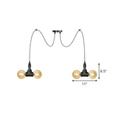 4/6/12 Bulbs Multi Hanging Light Fixture Industrial Orb Amber Glass Swag Ceiling Pendant Lamp in Black Clearhalo 'Ceiling Lights' 'Glass shade' 'Glass' 'Industrial Pendants' 'Industrial' 'Middle Century Pendants' 'Pendant Lights' 'Pendants' 'Tiffany' Lighting' 738937