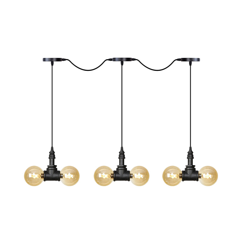 Black 6/10/14 Heads Multi Light Pendant Vintage Amber Glass Ball Tandem LED Suspension Lamp Clearhalo 'Ceiling Lights' 'Close To Ceiling Lights' 'Glass shade' 'Glass' 'Industrial Pendants' 'Industrial' 'Middle Century Pendants' 'Pendant Lights' 'Pendants' 'Tiffany' Lighting' 738954