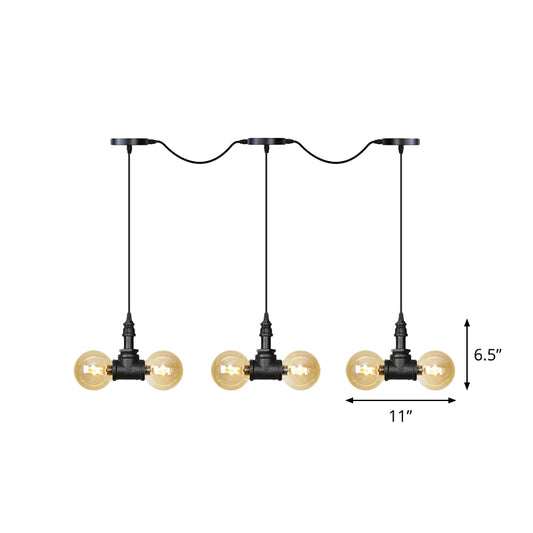 Black 6/10/14 Heads Multi Light Pendant Vintage Amber Glass Ball Tandem LED Suspension Lamp Clearhalo 'Ceiling Lights' 'Close To Ceiling Lights' 'Glass shade' 'Glass' 'Industrial Pendants' 'Industrial' 'Middle Century Pendants' 'Pendant Lights' 'Pendants' 'Tiffany' Lighting' 738956